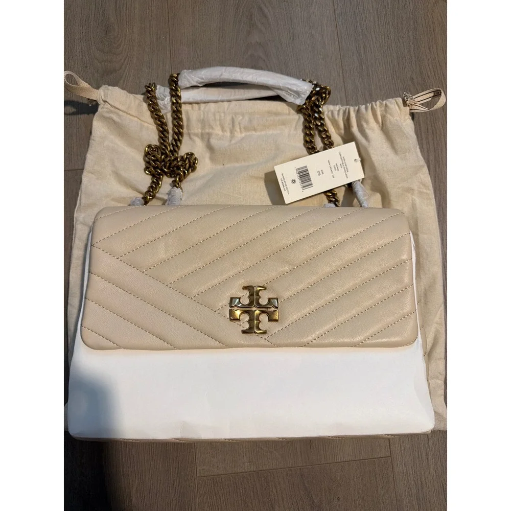 Tory Burch Kira Chevron Convertible Shoulder Bag New Cream Leather 90446